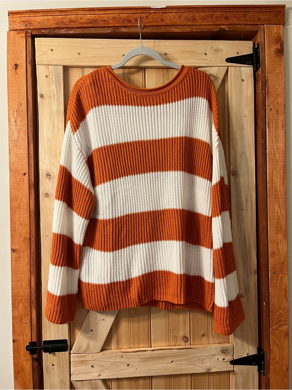 Striped Orange and White Rib-Knit Women's Sweater